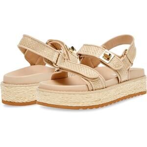 Steve Madden Women's Bigmona Sandal, Natural Raffia Beige, Size 6